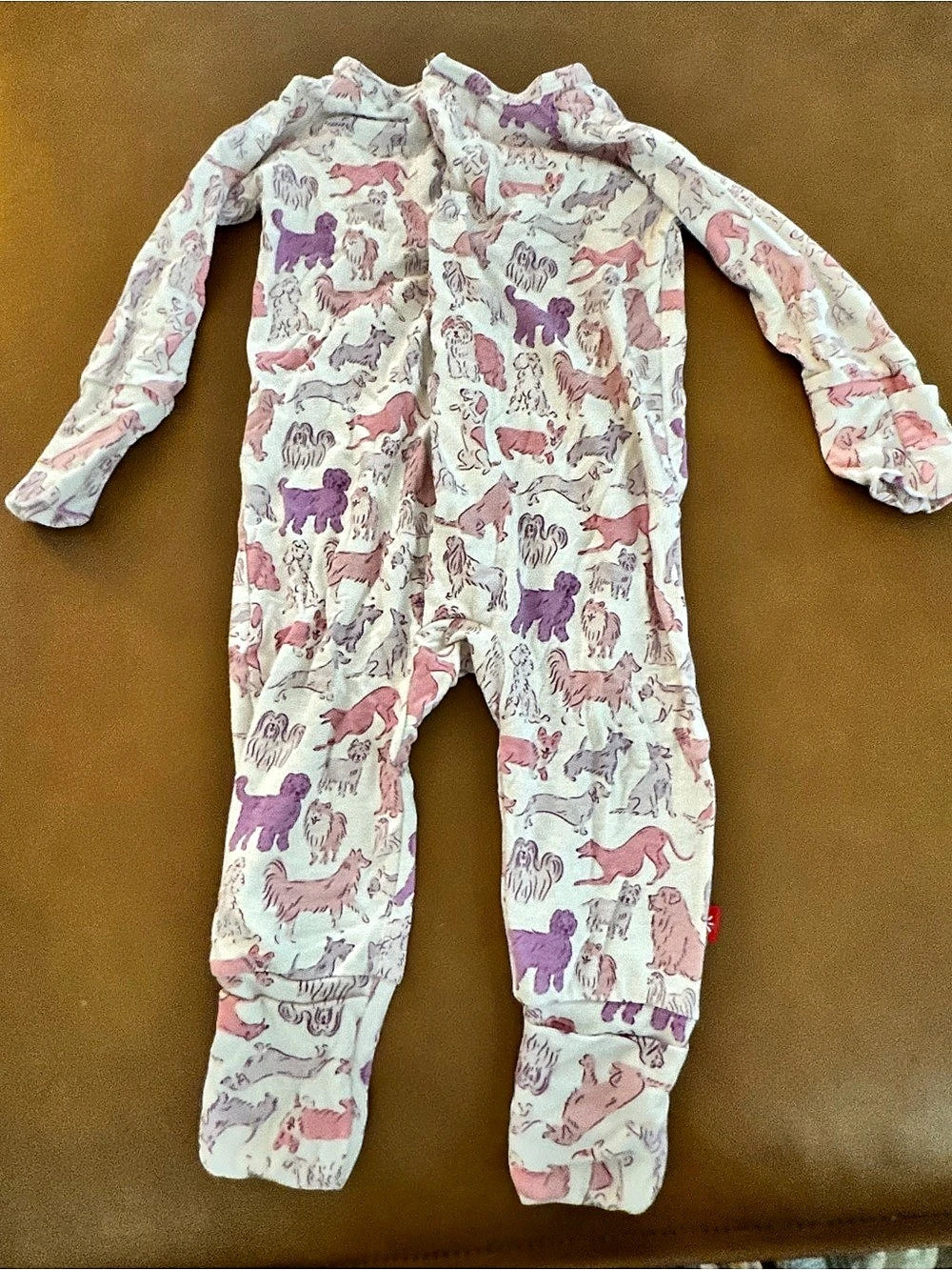 magnetic me Dog Print Footie Baby 3-6M Pink & White